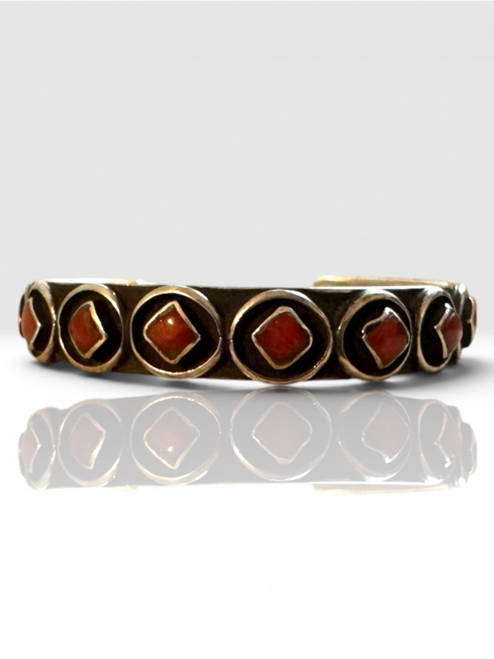 A. Cachini Zuni Handcrafted Silver Cuff Bracelet with Coral